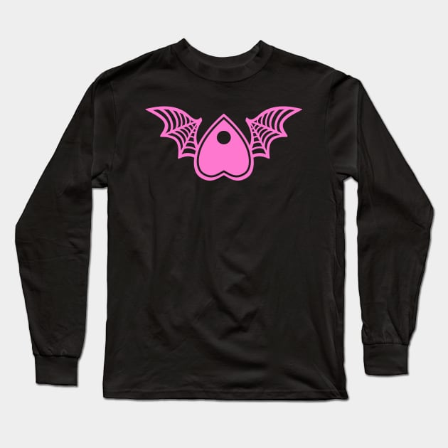 Planchette with Wings - Pink on Black Long Sleeve T-Shirt by AliceQuinn